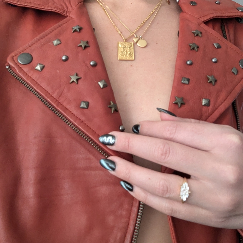 Studded Orange Leather Jacket
